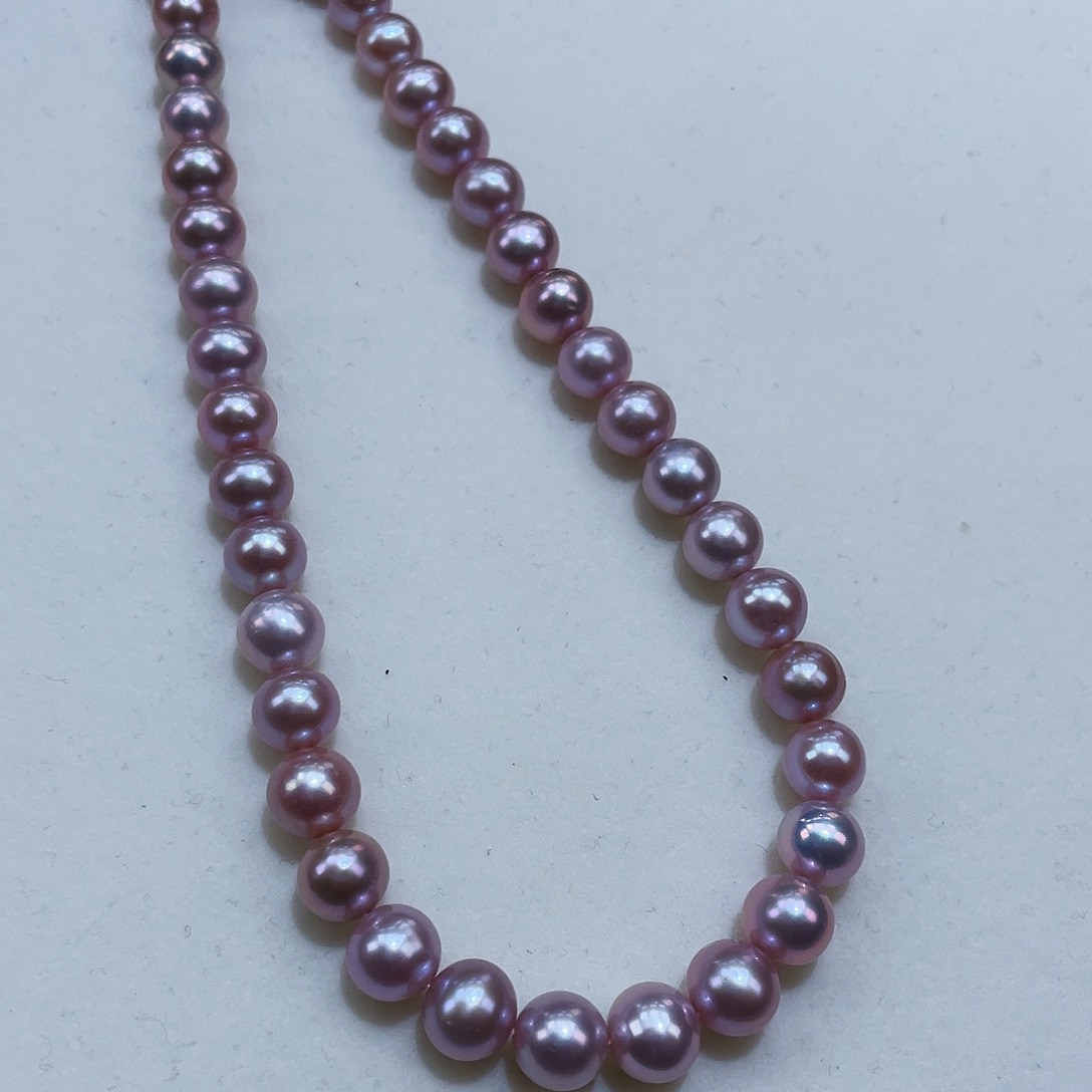 淡水珍珠颈饰银S925镶嵌8-9mm巨亮无暇紫珠毕业