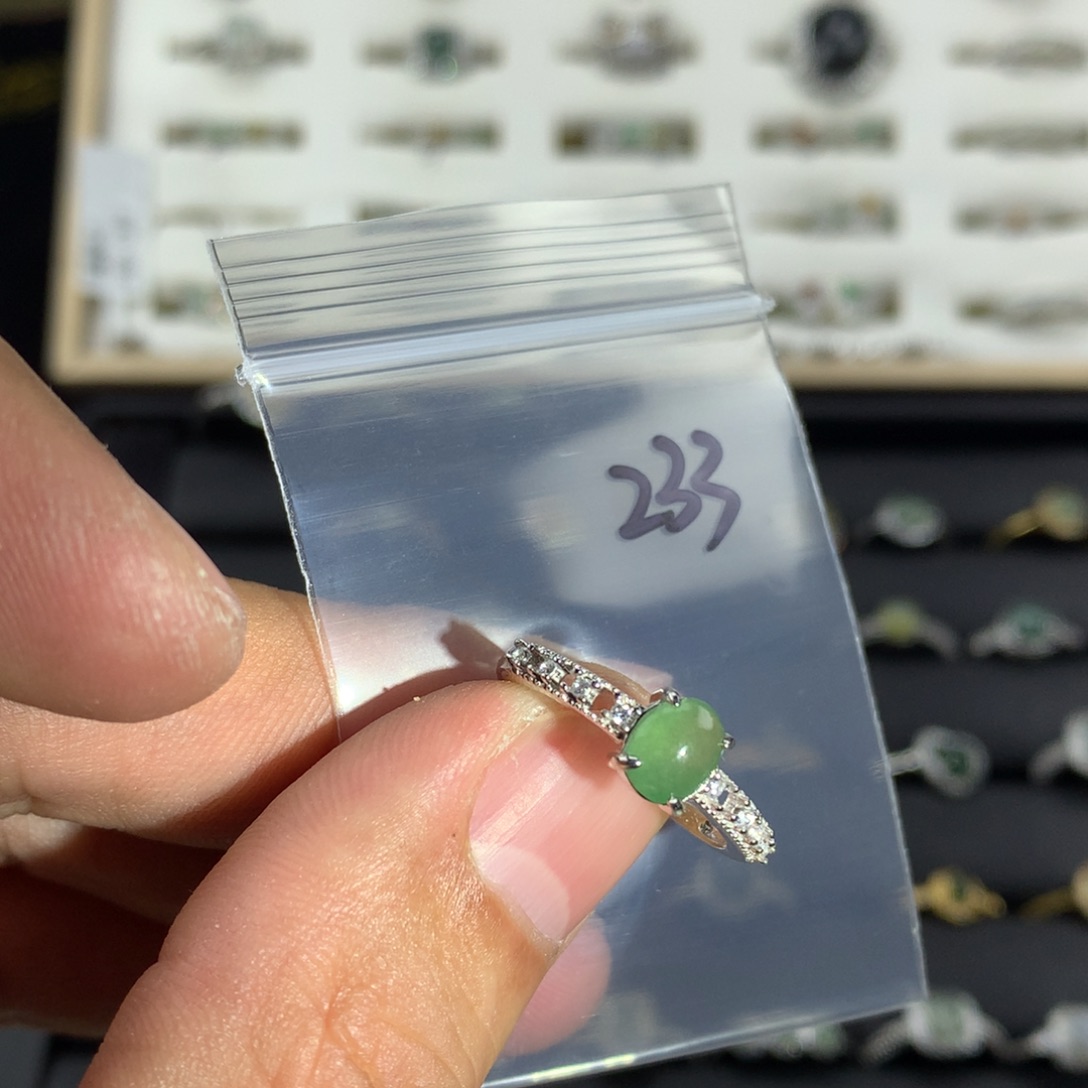 翡翠银S925镀金镶嵌戒指233