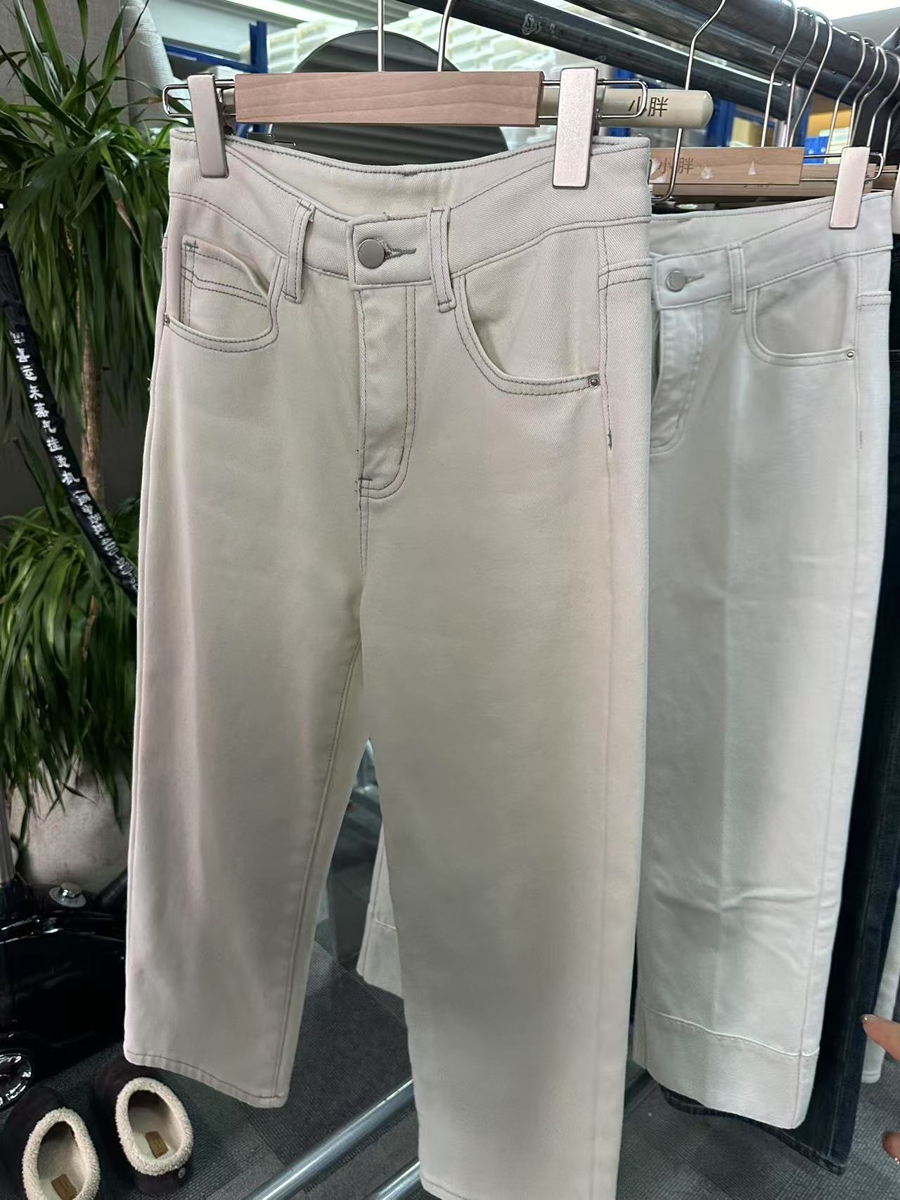 【小胖家】【福福款只出不进】设计感米色直筒牛仔裤