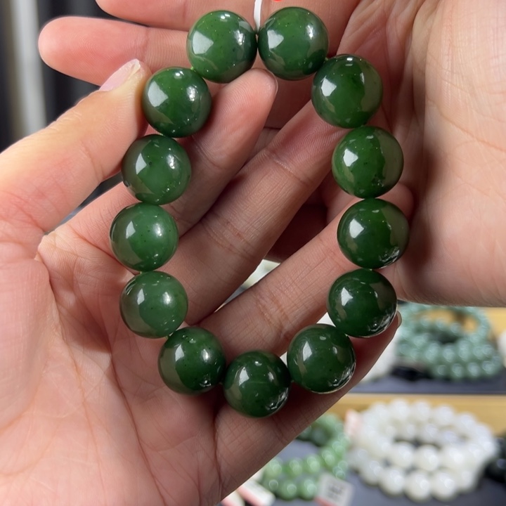 和田玉手串未镶嵌俄罗斯碧玉卡16圆珠
