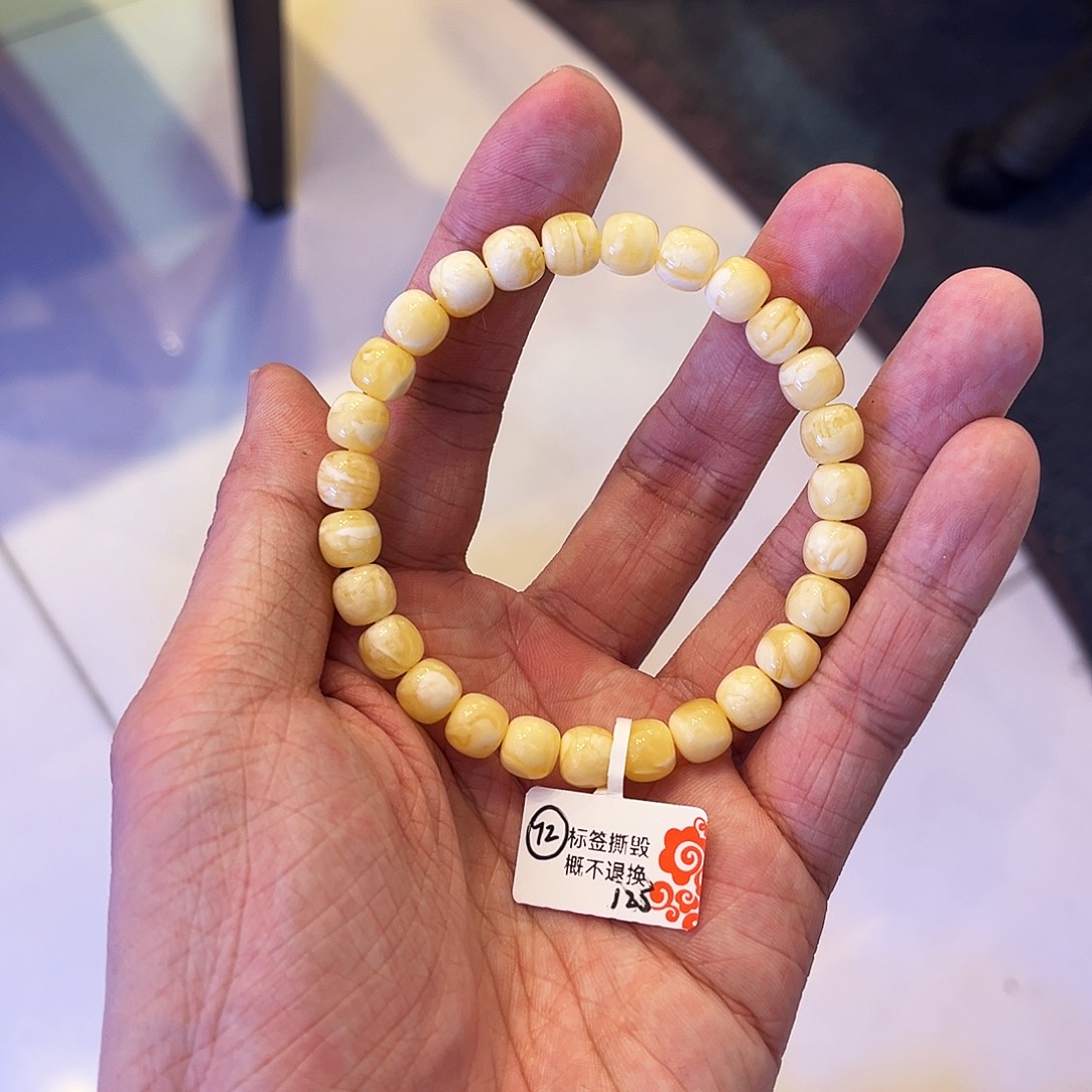 蜜蜡未镶嵌手链浓白花8mm*7.5mm精工高桩