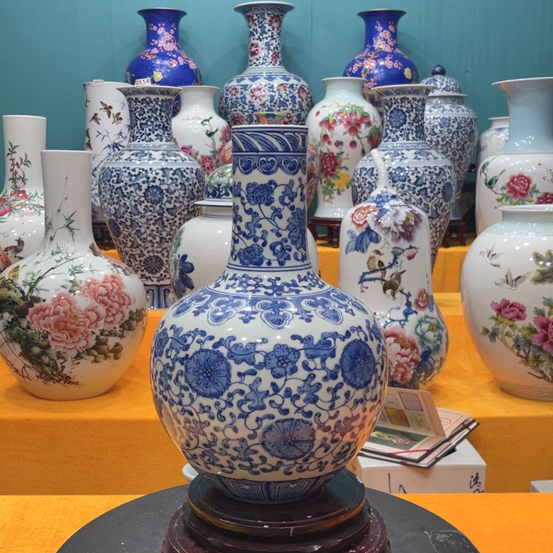 青***松陶摆件景德镇陶瓷花瓶