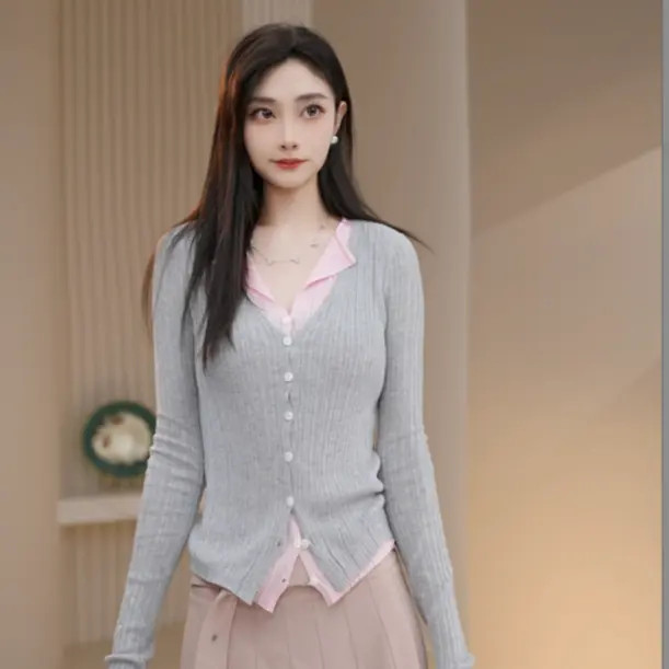 AMASS/阿玛施新款气质修身假两件显瘦长袖针织上衣女548066