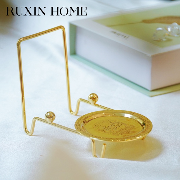 全新进口钛钢复古金属单杯碟架咖啡杯架 桌面装饰摆件