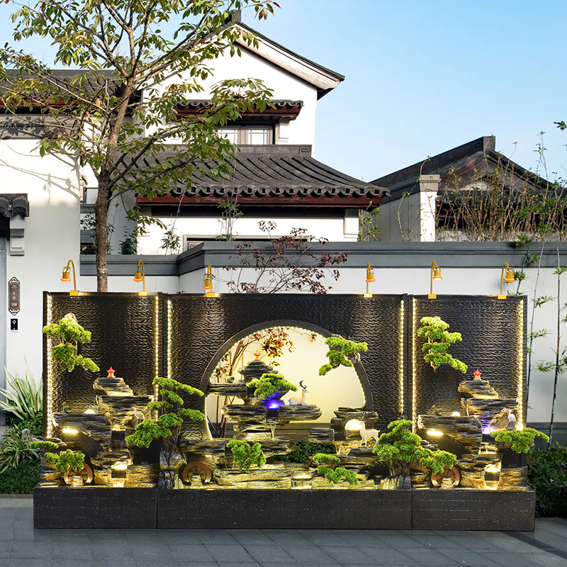 水幕墙假山喷泉摆件别墅公司酒店会所阳台后花园鱼池造景装饰摆件