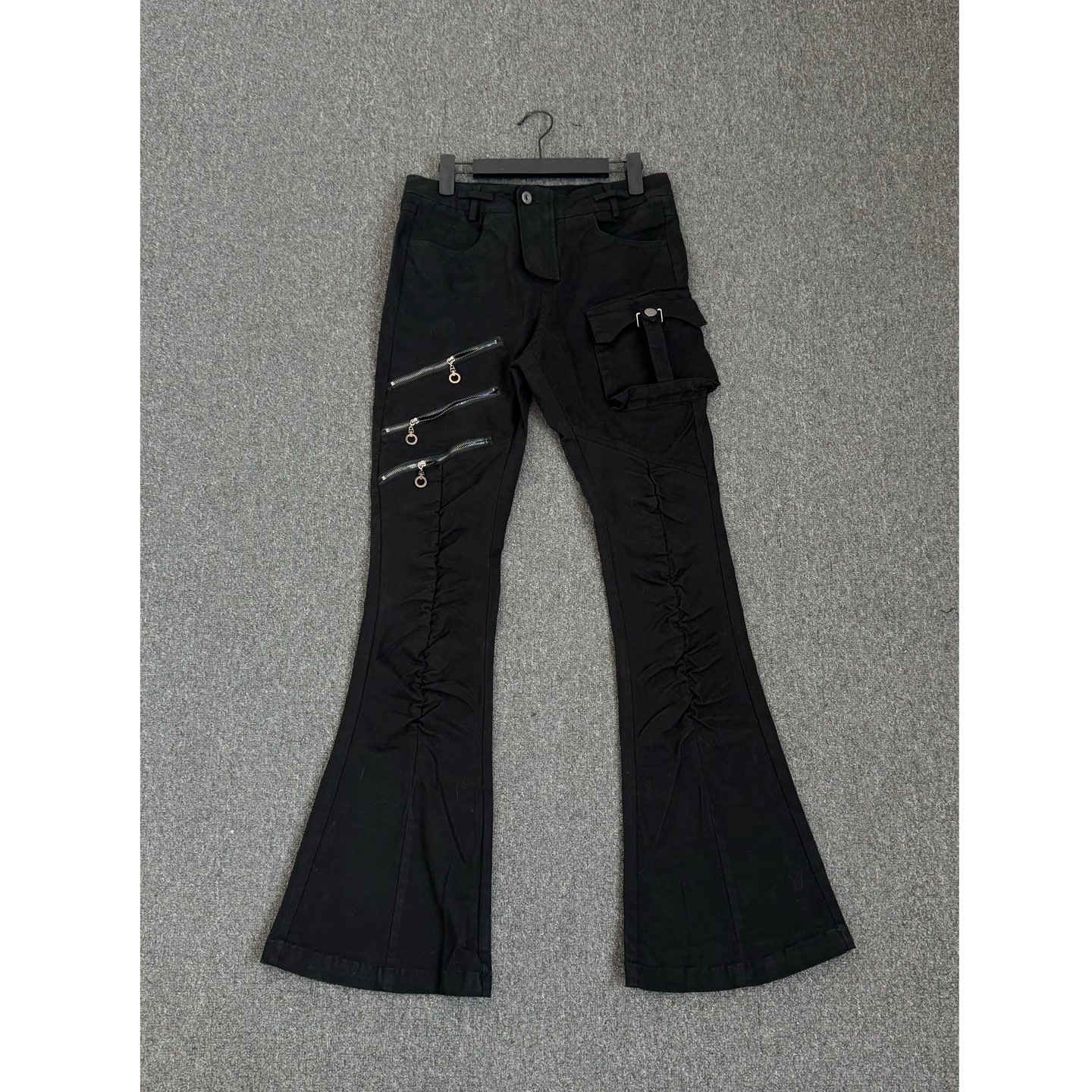 美式国潮vibe拉链工装裤男女高街ins潮小众裤子直筒修身微喇长裤