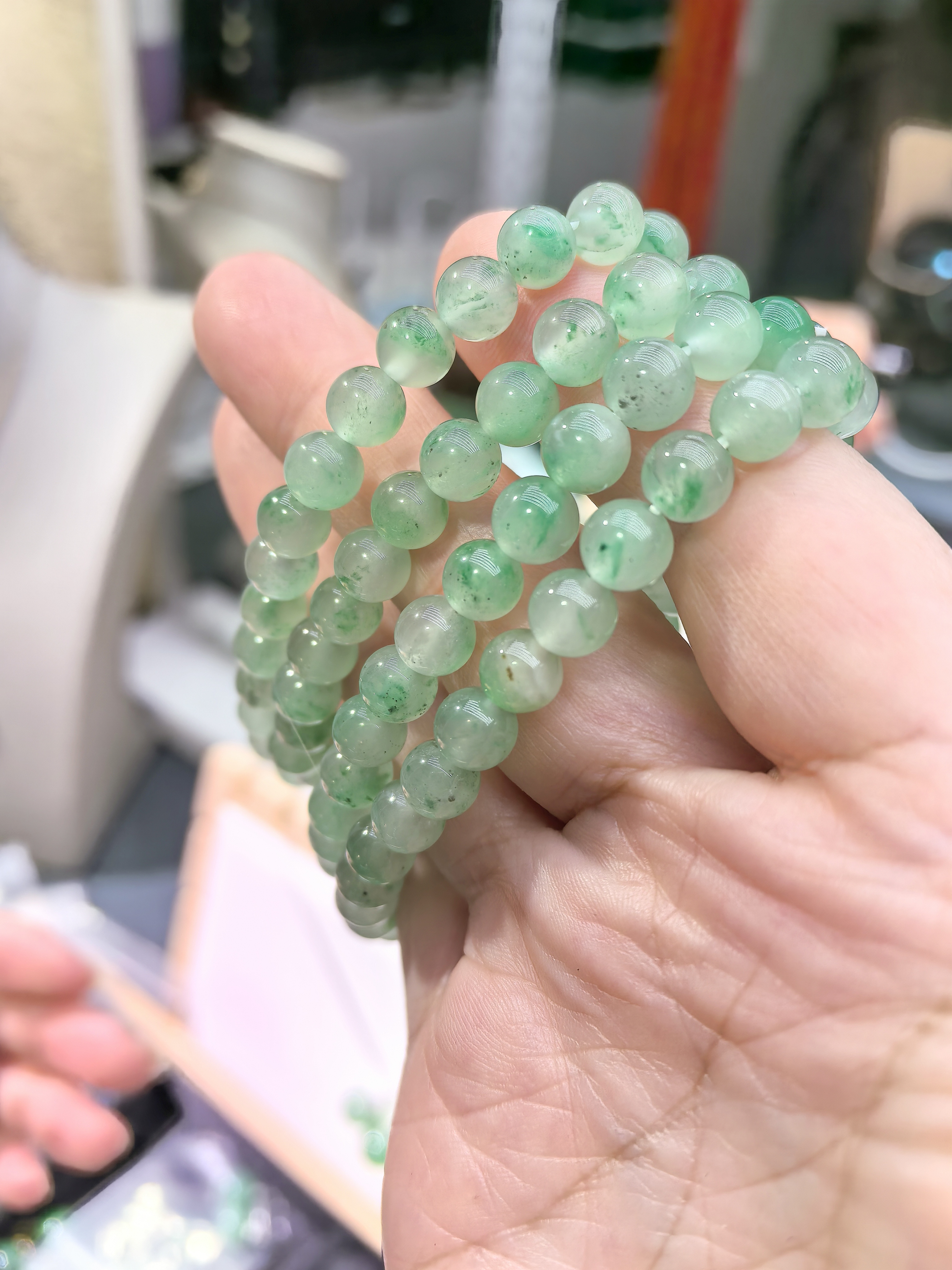 天然非洲翠手链，绕手四圈，珠子：8mm