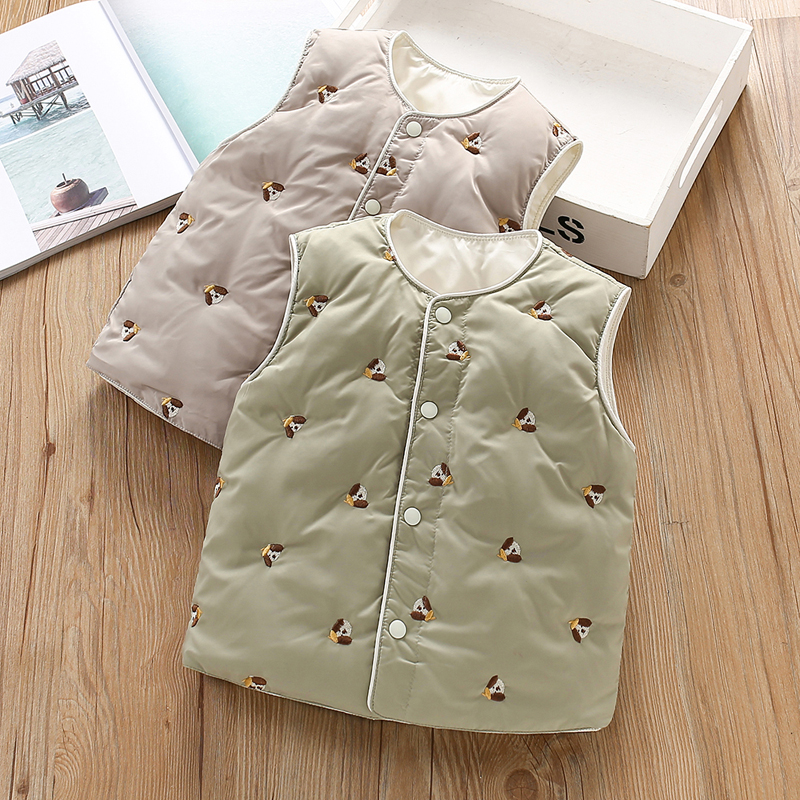2025秋冬新款儿童男童轻薄款羽绒马甲男宝宝卡通小狗内胆保暖背心