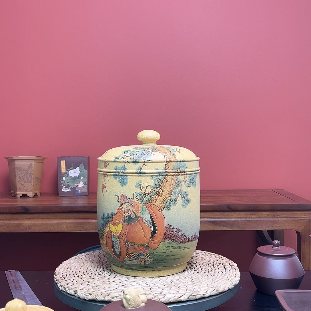 紫砂花盆黄紫砂茶叶罐