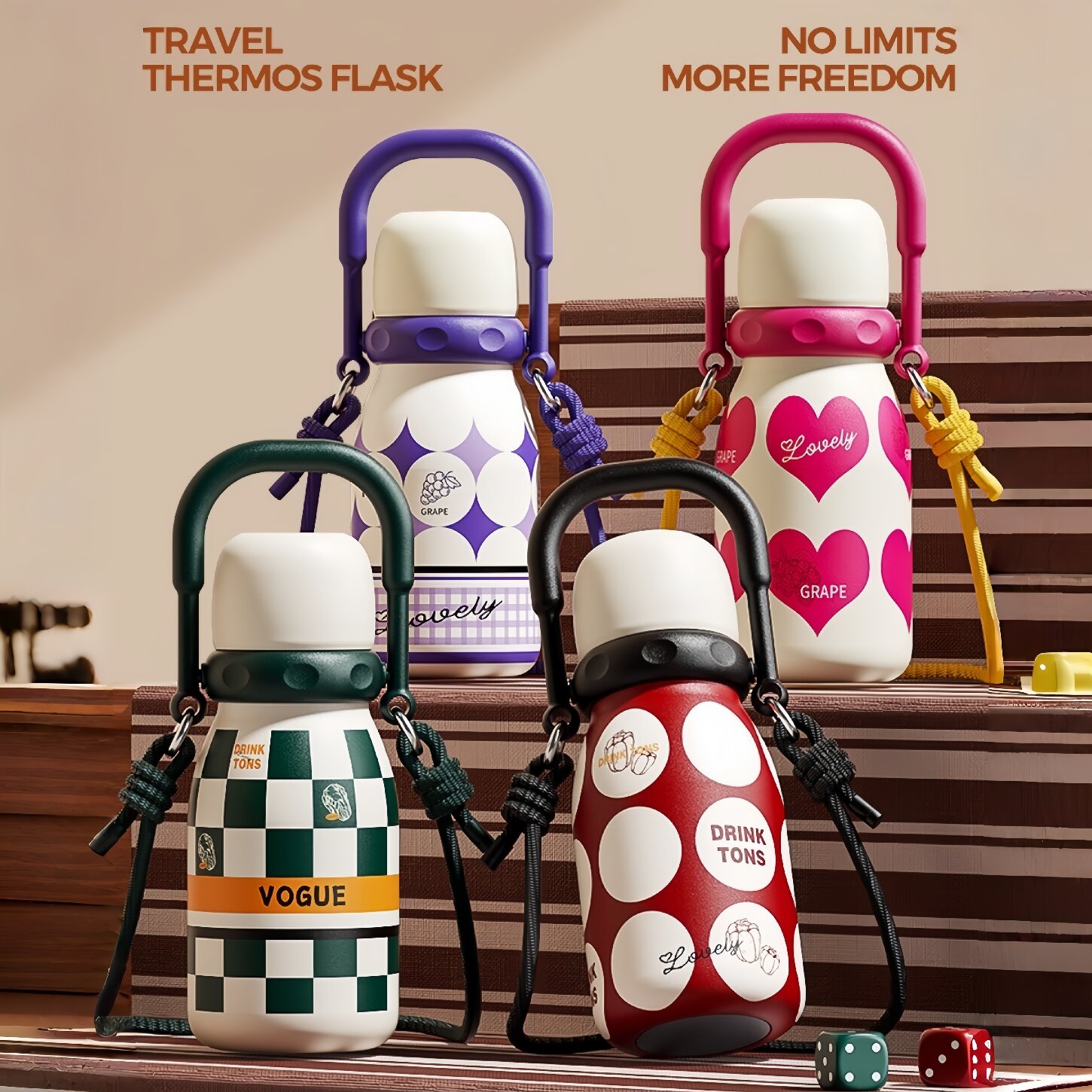 新款高颜值女生316不锈钢大容量桌面双饮水杯可手提保温杯带吸管