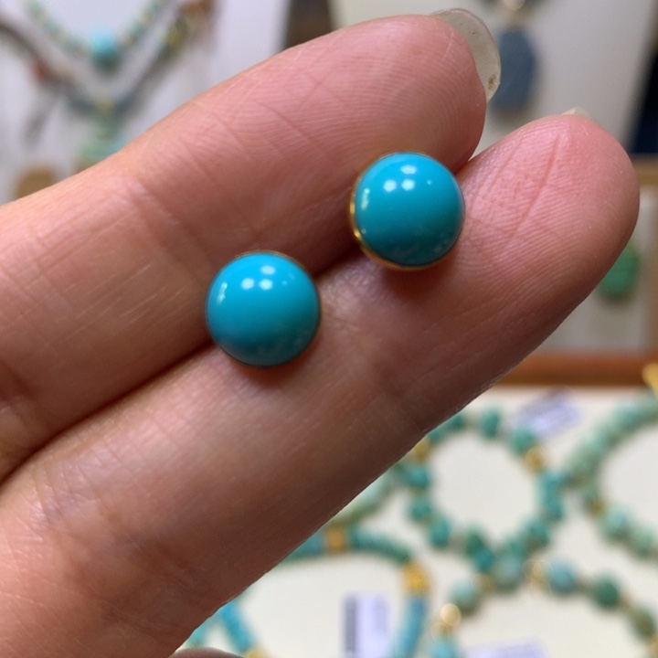 绿松石18K金镶嵌耳钉