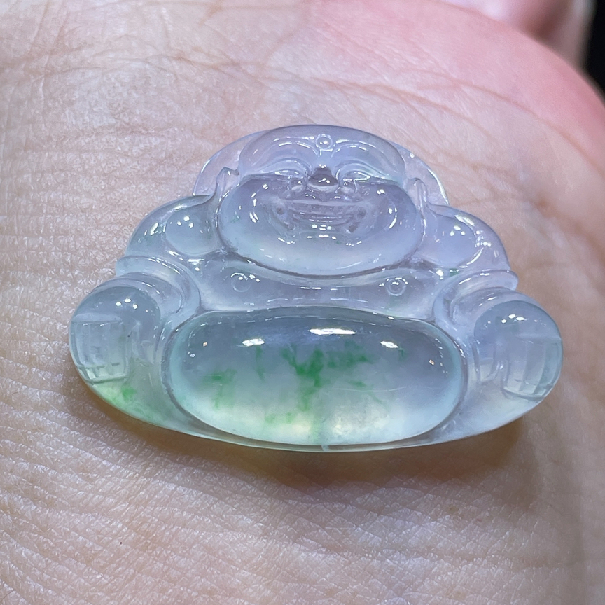 缅甸A货翡翠冰种飘绿花大件佛公吊坠，29.2-20.6-5.2