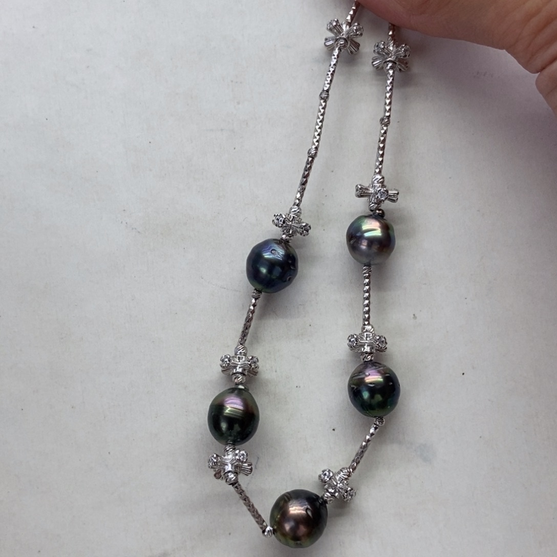 银S925镶嵌海水珍珠套链