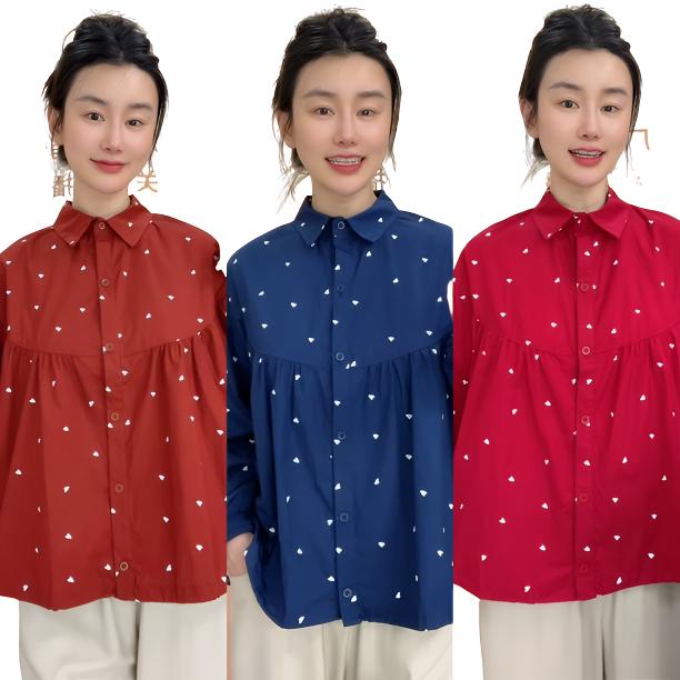 早秋韩范大码加肥加大印花爱心女士休闲通勤衬衫