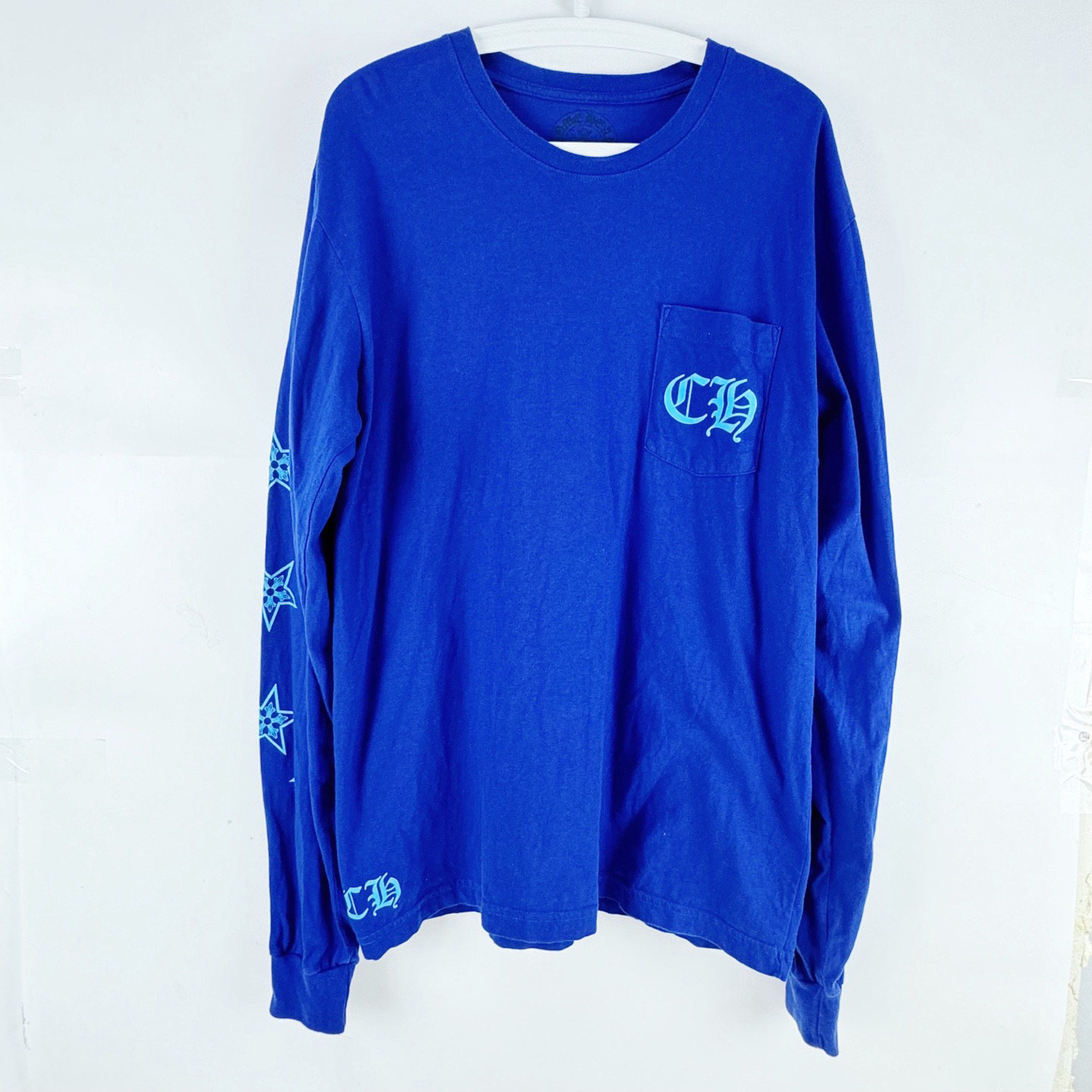 99新 Chrome Hearts/克罗心 XL码电光蓝色芒星长袖T恤全新 sz0158