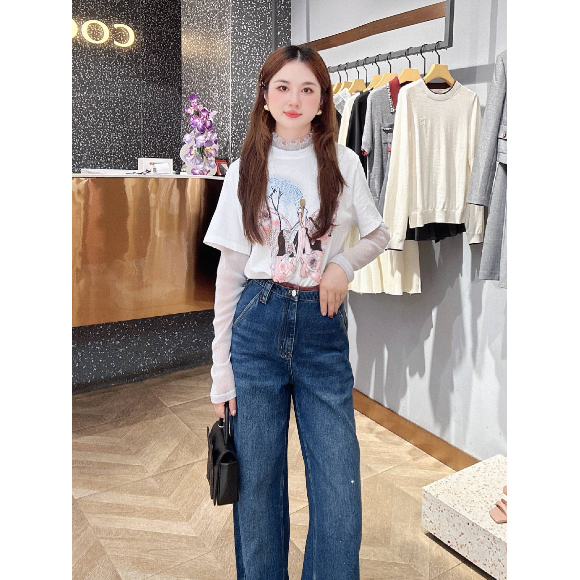 COCOON可可尼 简约印花拼接短袖T恤25309AC032373——2299