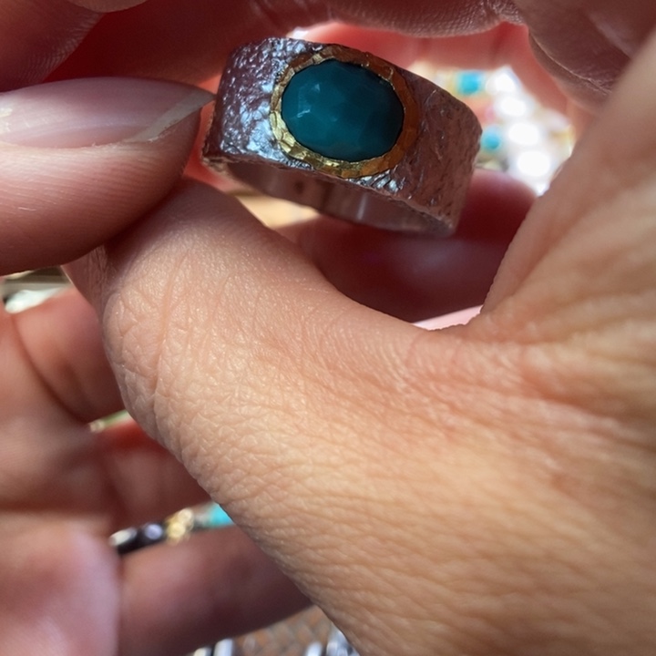 绿松石戒指足银镶嵌今*