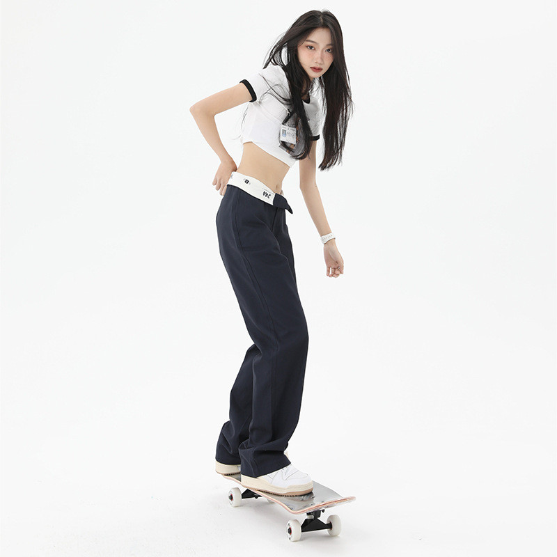 美式直筒休闲裤女裤子2023年夏季新款设计感百搭薄款宽松显瘦潮乐