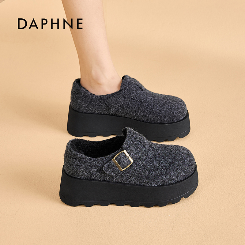 达芙妮绒面松糕厚底勃肯鞋2025新款小个子增高显瘦加绒休闲棉鞋H