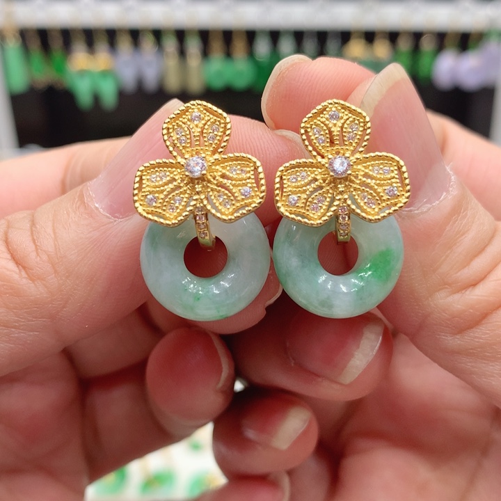 翡翠银S925镶嵌耳饰