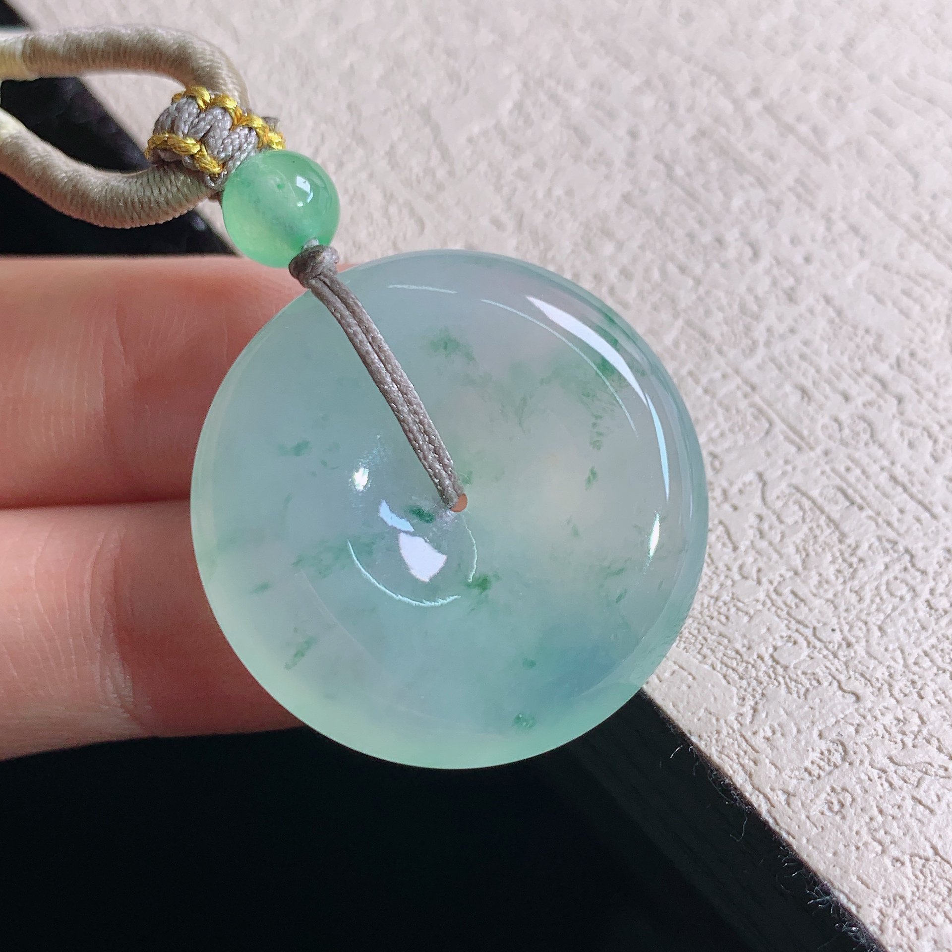 缅甸天然翡翠A货老坑冰种飘花平安扣怀古吊坠高品质礼物28.1×5.8