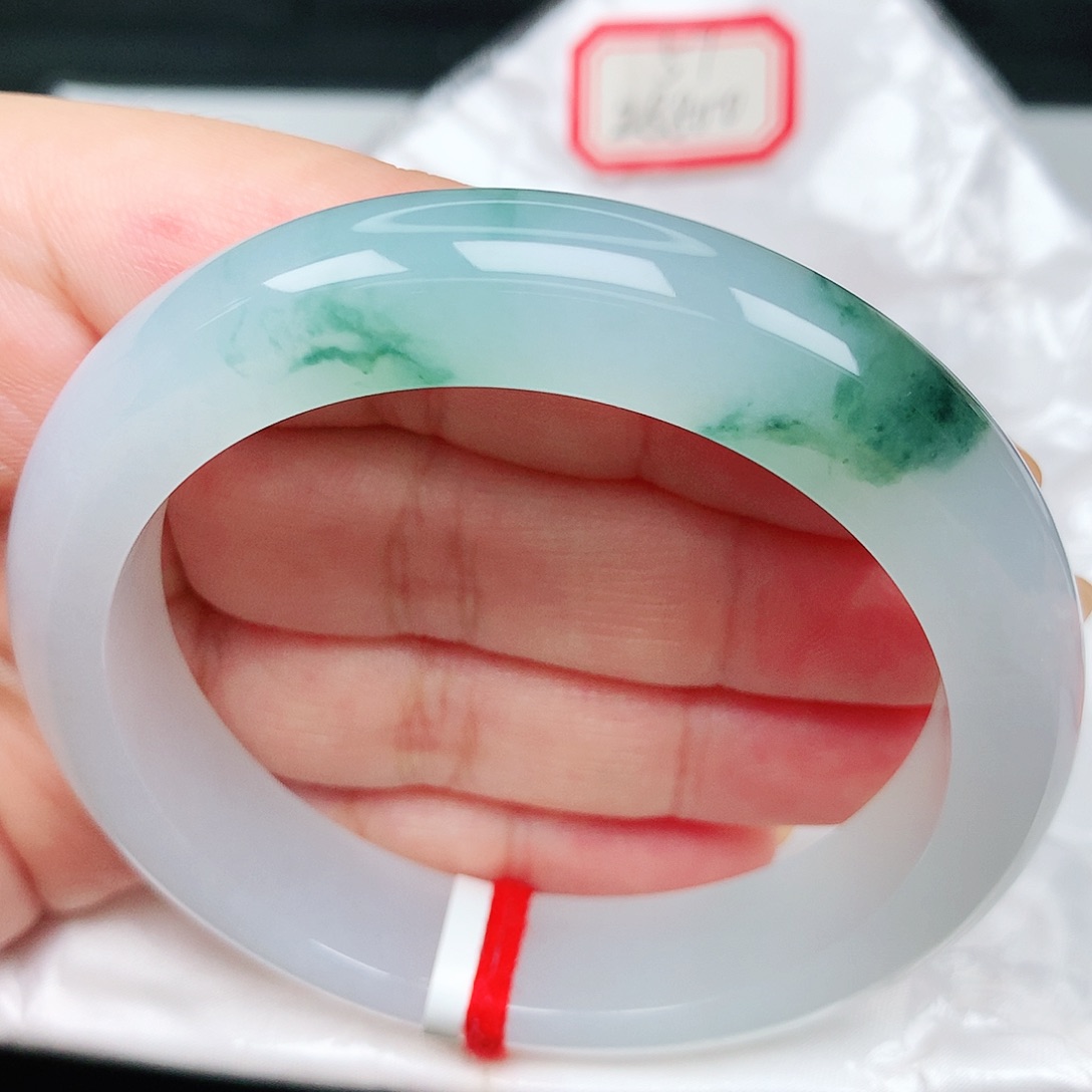 未镶嵌手镯翡翠9冰胶飘花果冻胶 冰胶共存超细腻