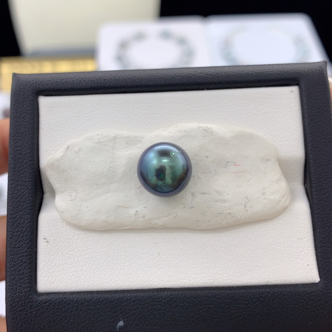 未镶嵌裸珠定制海水珍珠9.8mm孤品宝石蓝