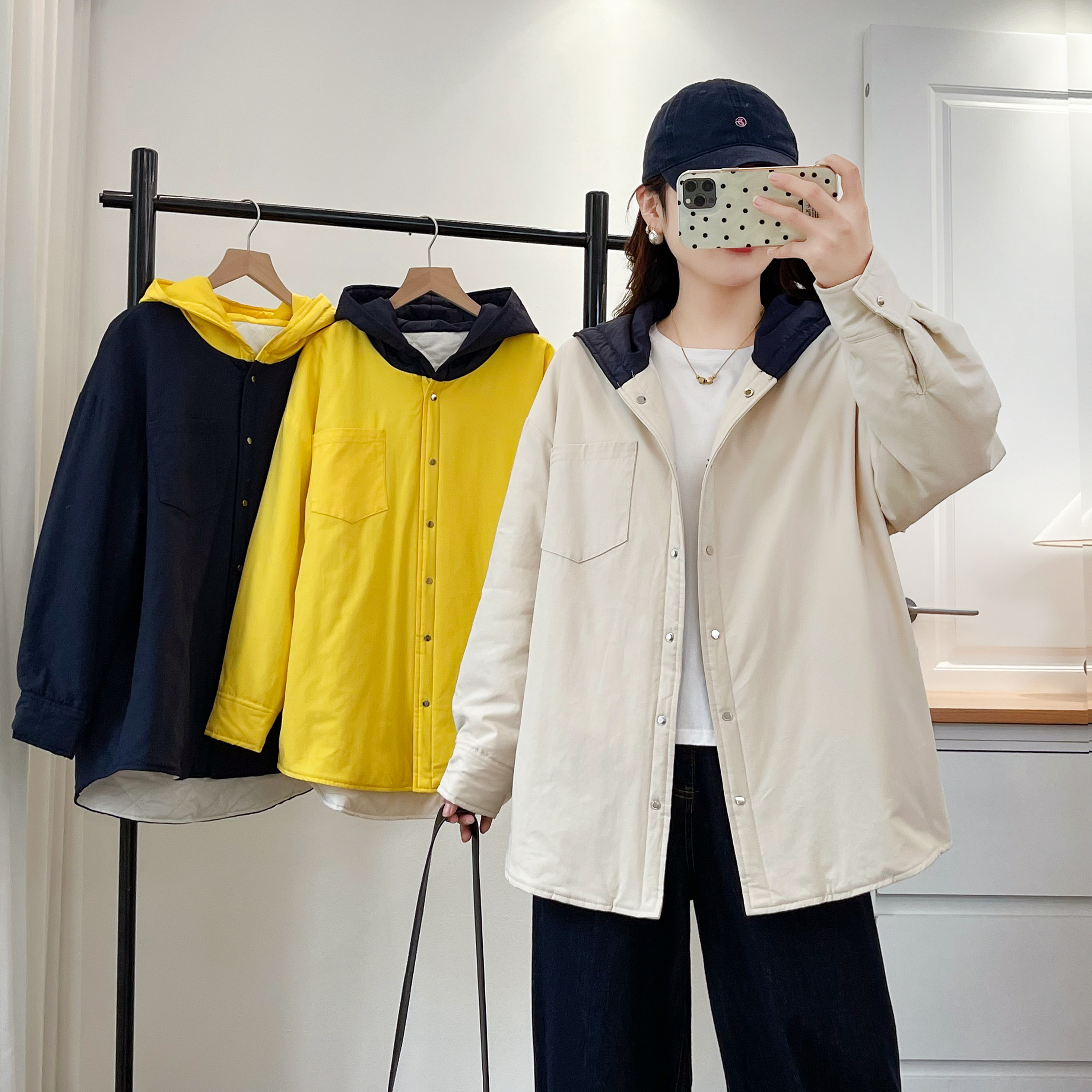 加大码秋冬新款休闲棉衣女200斤宽松百搭连帽中长款外套上衣