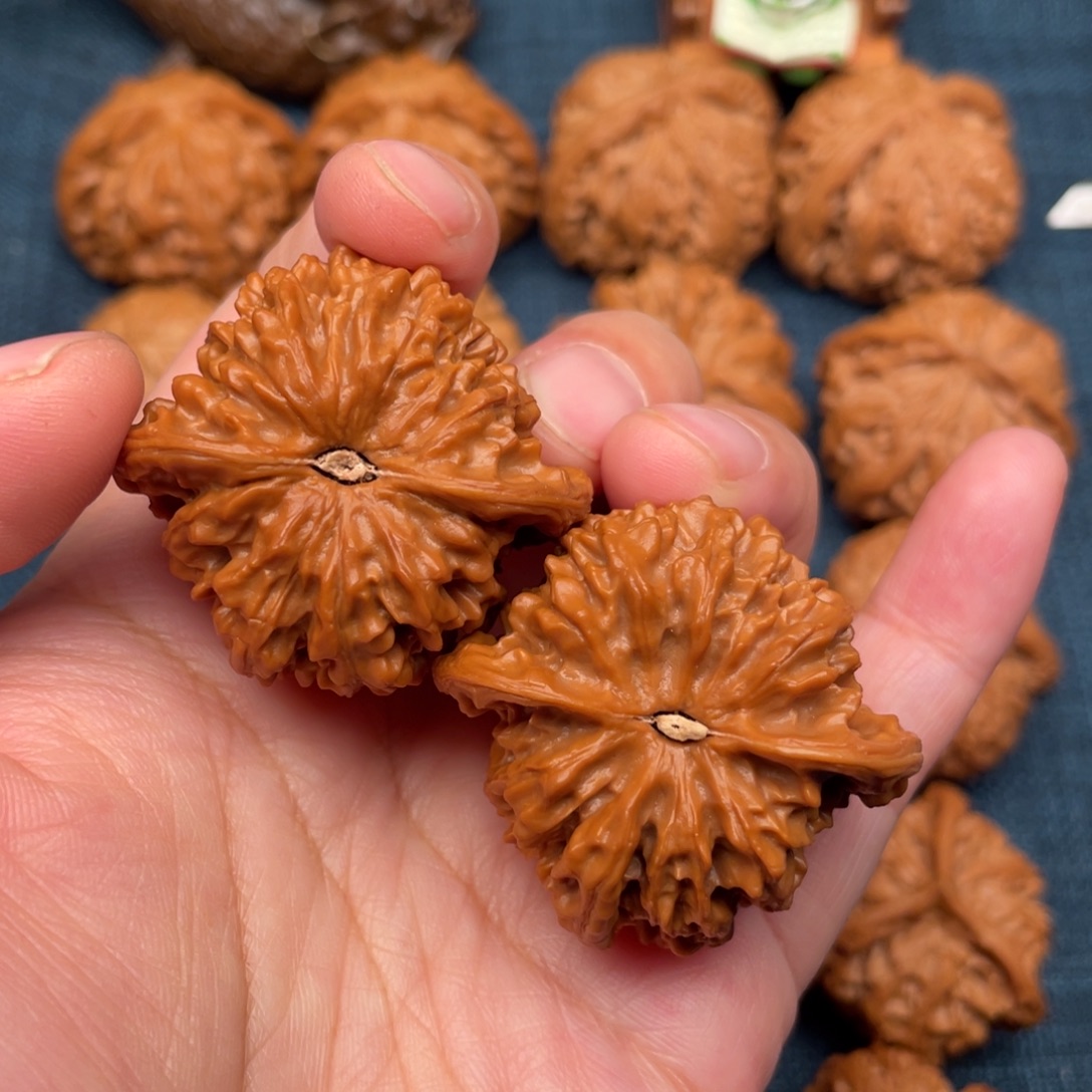 文玩核桃把件40精品凹底红皮满天星全品