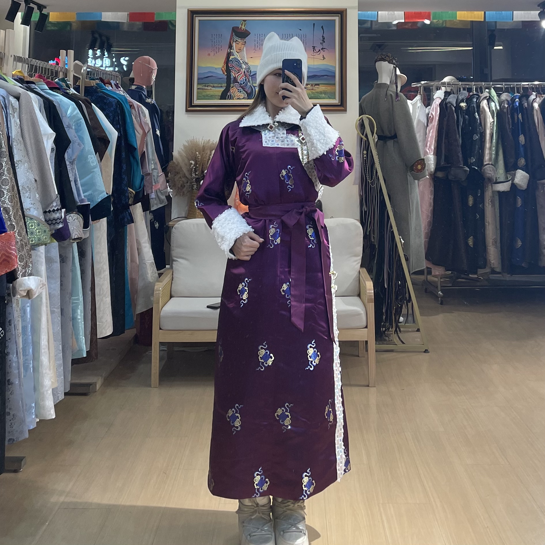 女士传统民族风长款气质蒙古袍231225