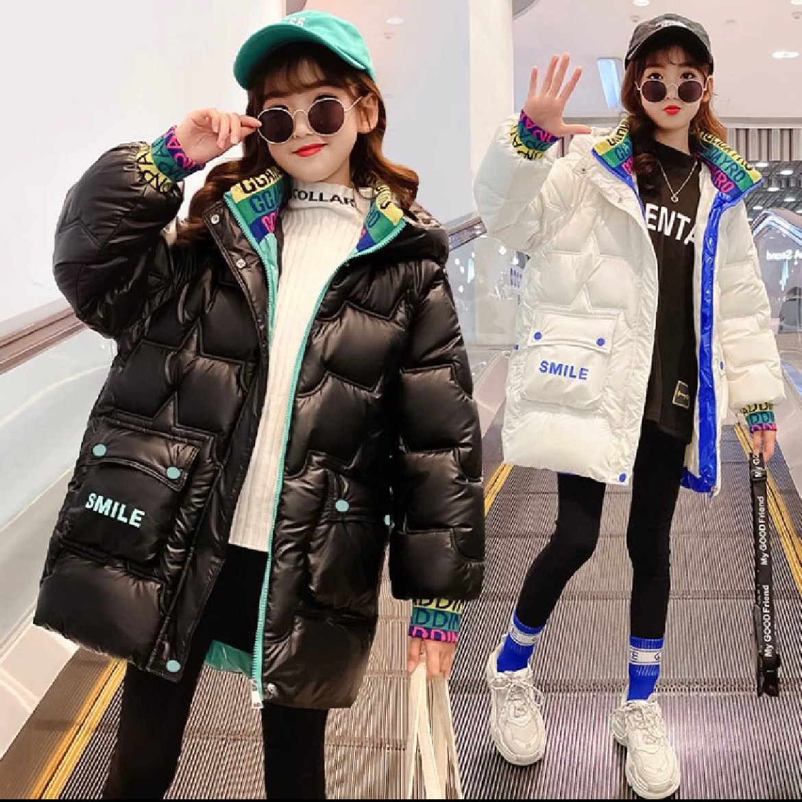 女童冬季彩色螺纹棉服
