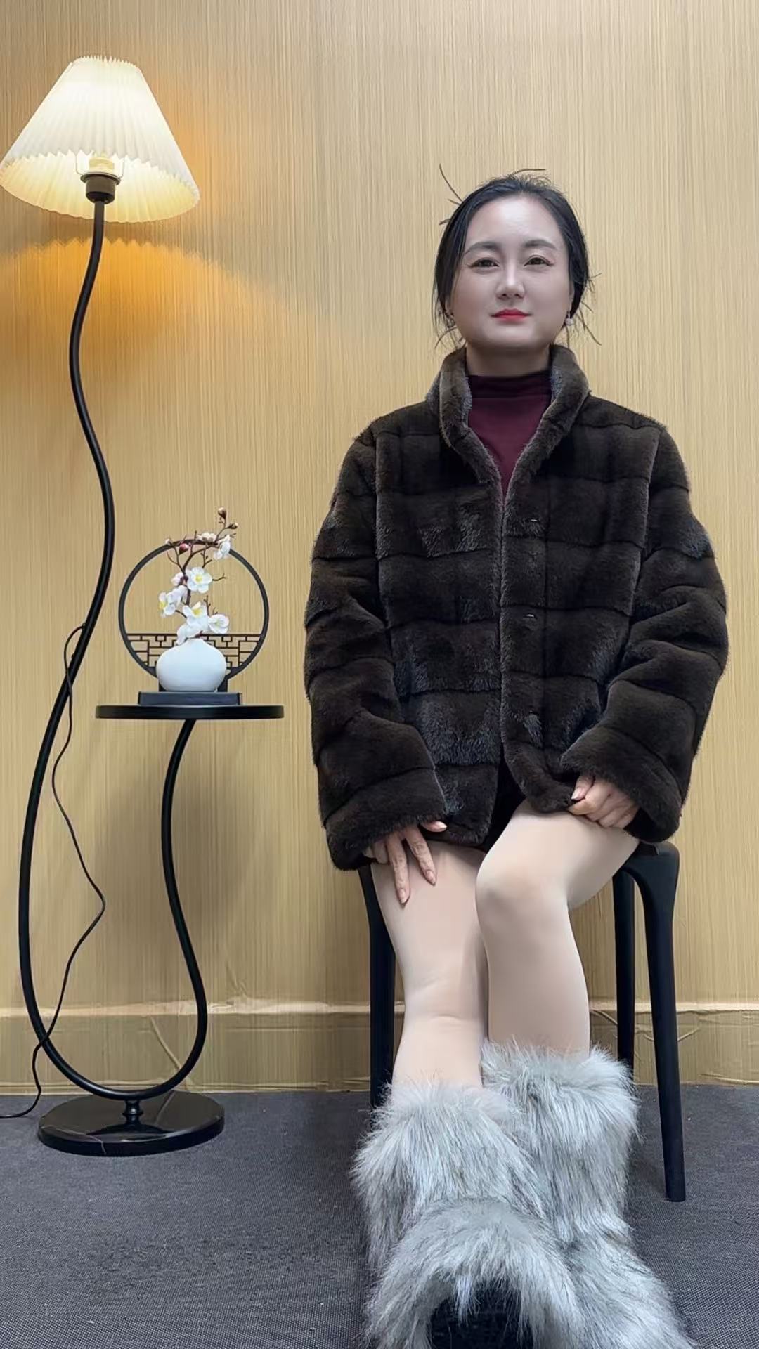 【黑麦皮草正版】竹节貂绒皮毛一体外套时尚气质百搭设计师款