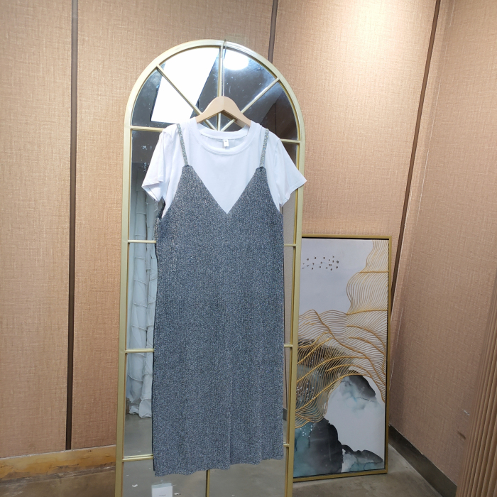 CE1孕妇灰色吊带裙两件套M90-120L130XXL150