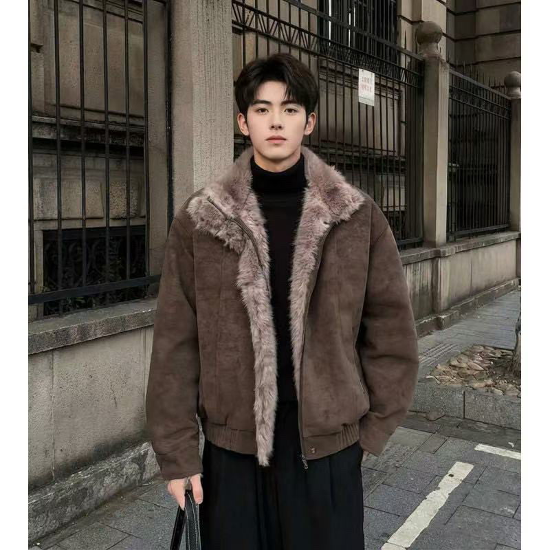 2025冬季复古做旧座山雕加厚棉服男女宽松解构磨毛高级感毛领