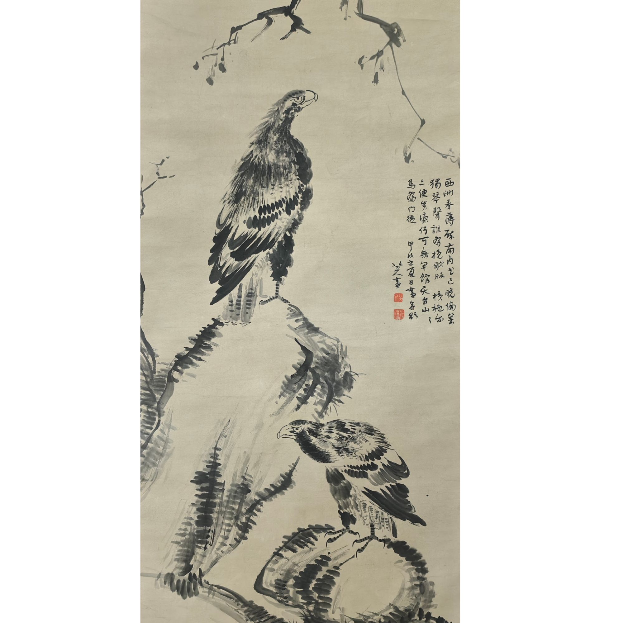 山人款 鹰立轴 138×68