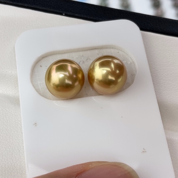 海水珍珠裸珠未镶嵌10-11mm浓金金绿色小极光对珠