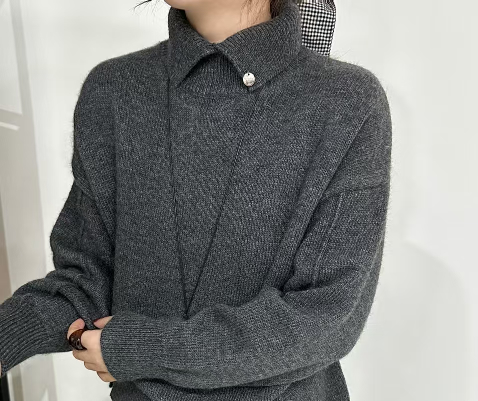 针织不褪色拼接宽松薄款羊毛针织衫秋季宽松型长袖1077