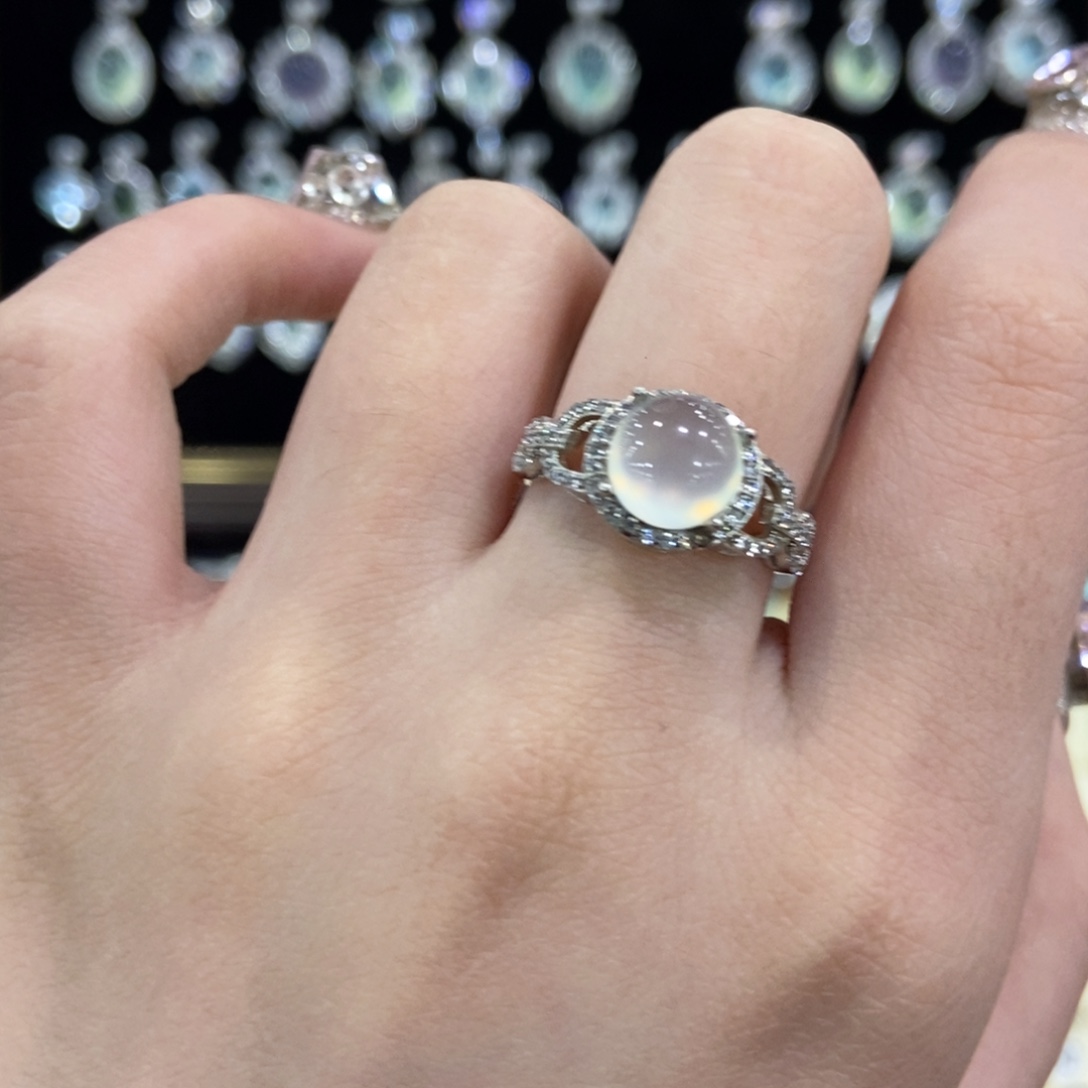 蛇纹石玉银S925镶嵌戒指