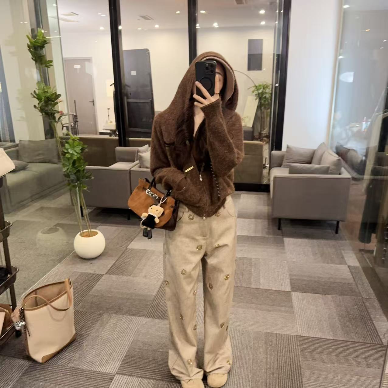 【OS&oneshow】毛衣外套穿搭烫钻阔腿裤显瘦气质两件套