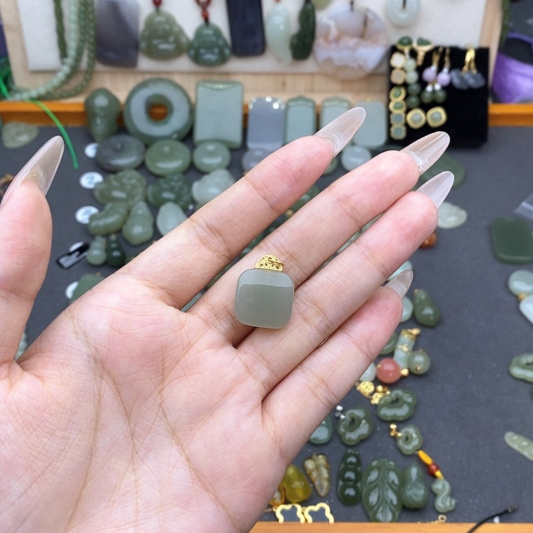 和田玉银S925镶嵌吊坠(不含链)