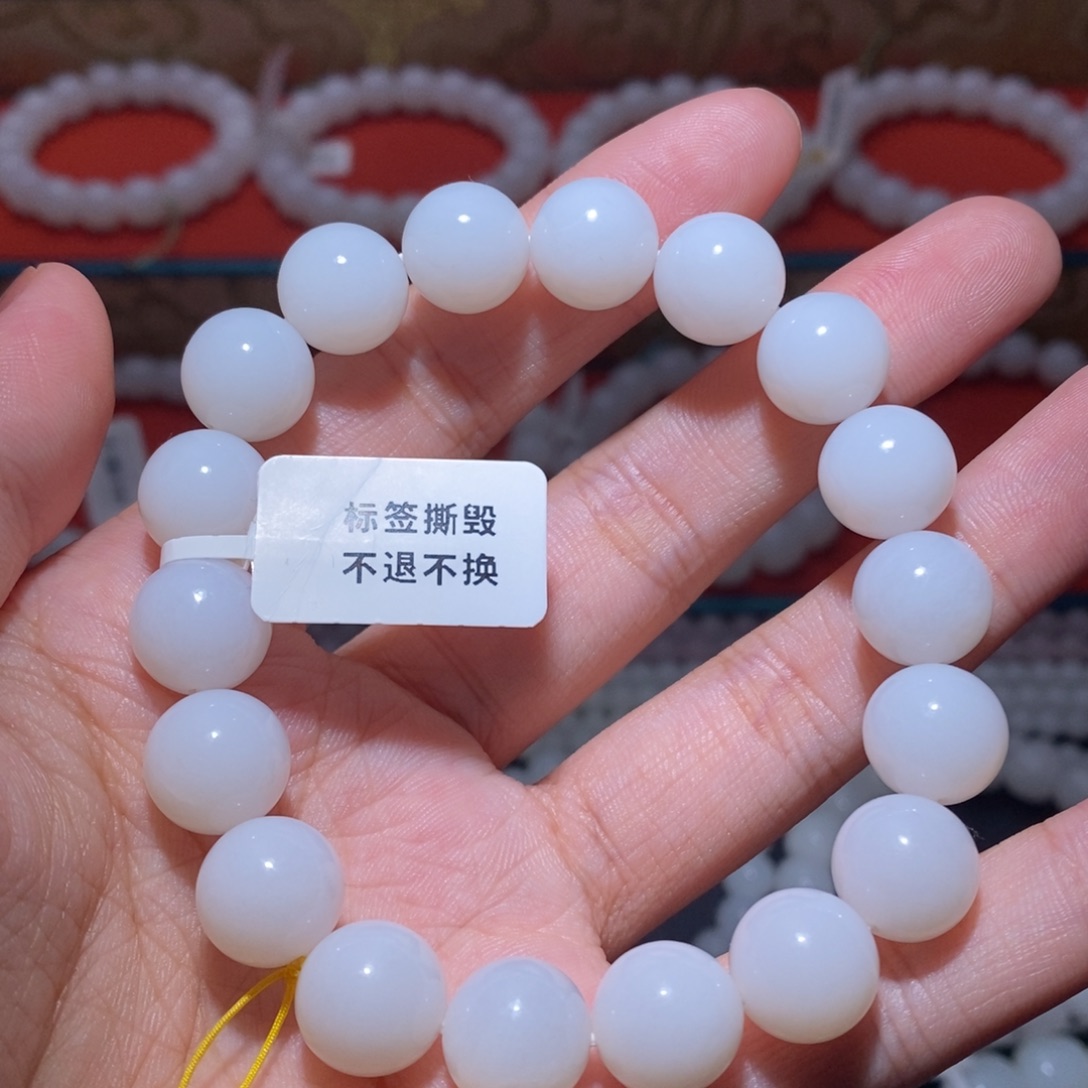 和田玉未镶嵌手串卡12圆珠