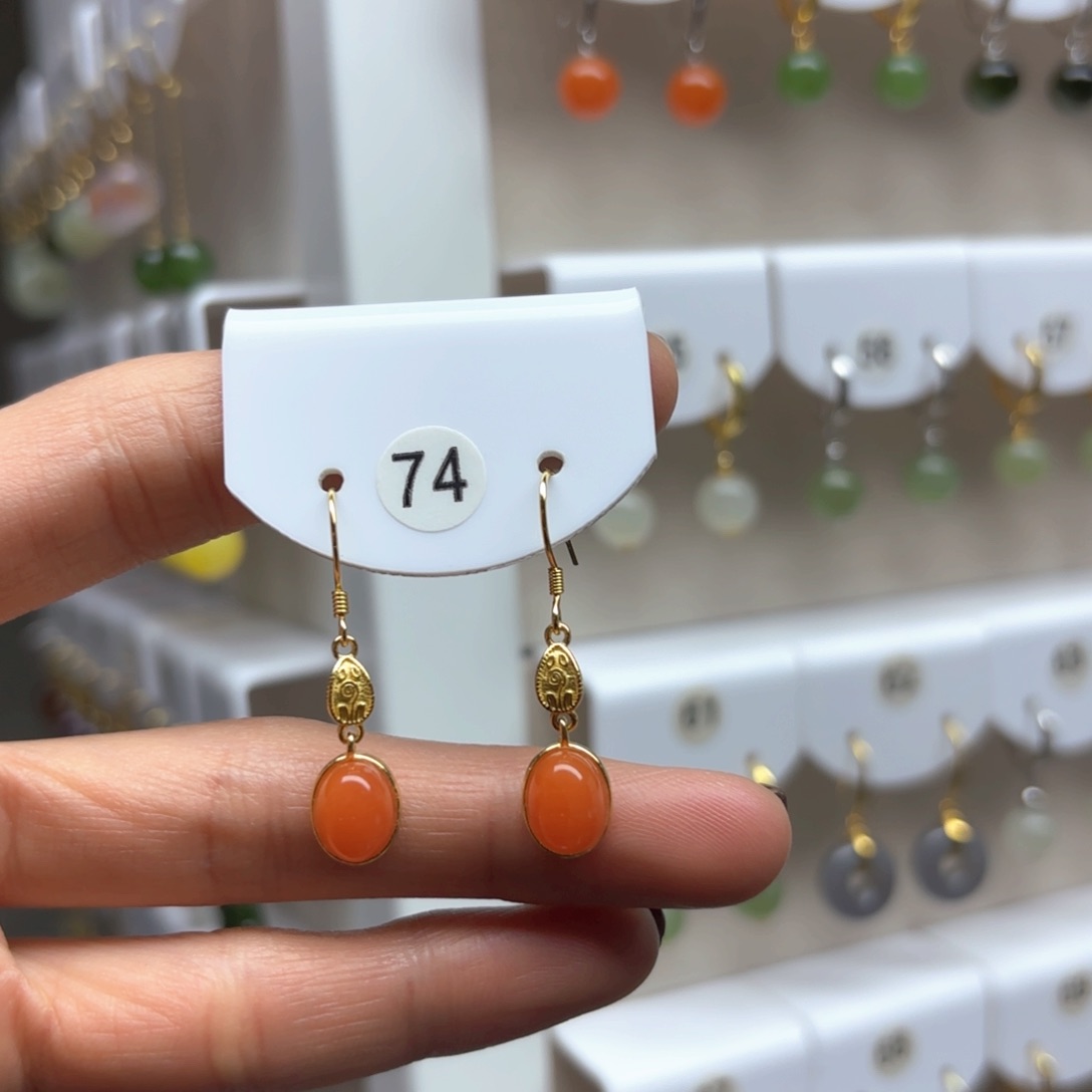 南红玛瑙耳饰银S925镶嵌2