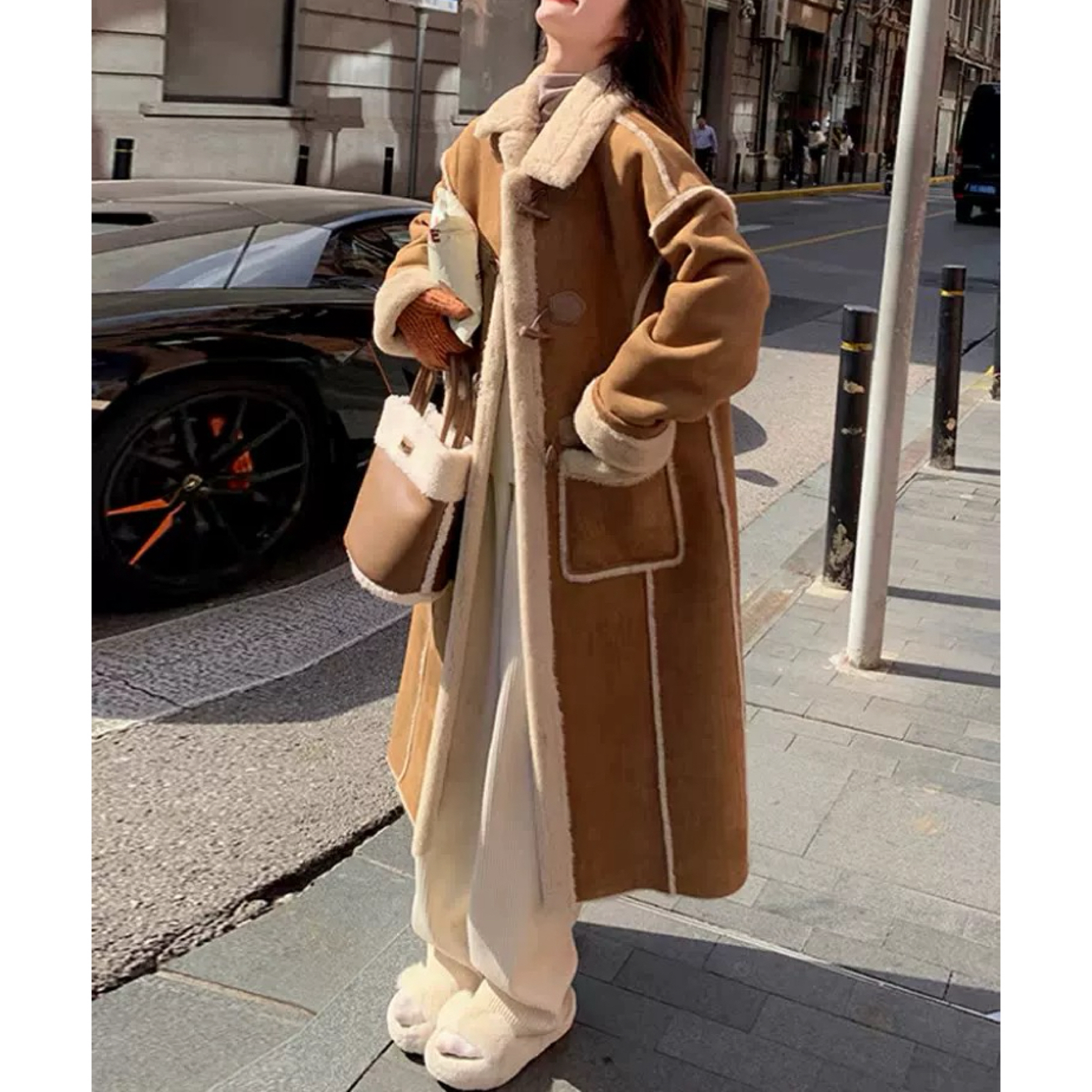 109【毛毛一体】美拉德复古宽松保暖韩系毛呢大衣（D036）