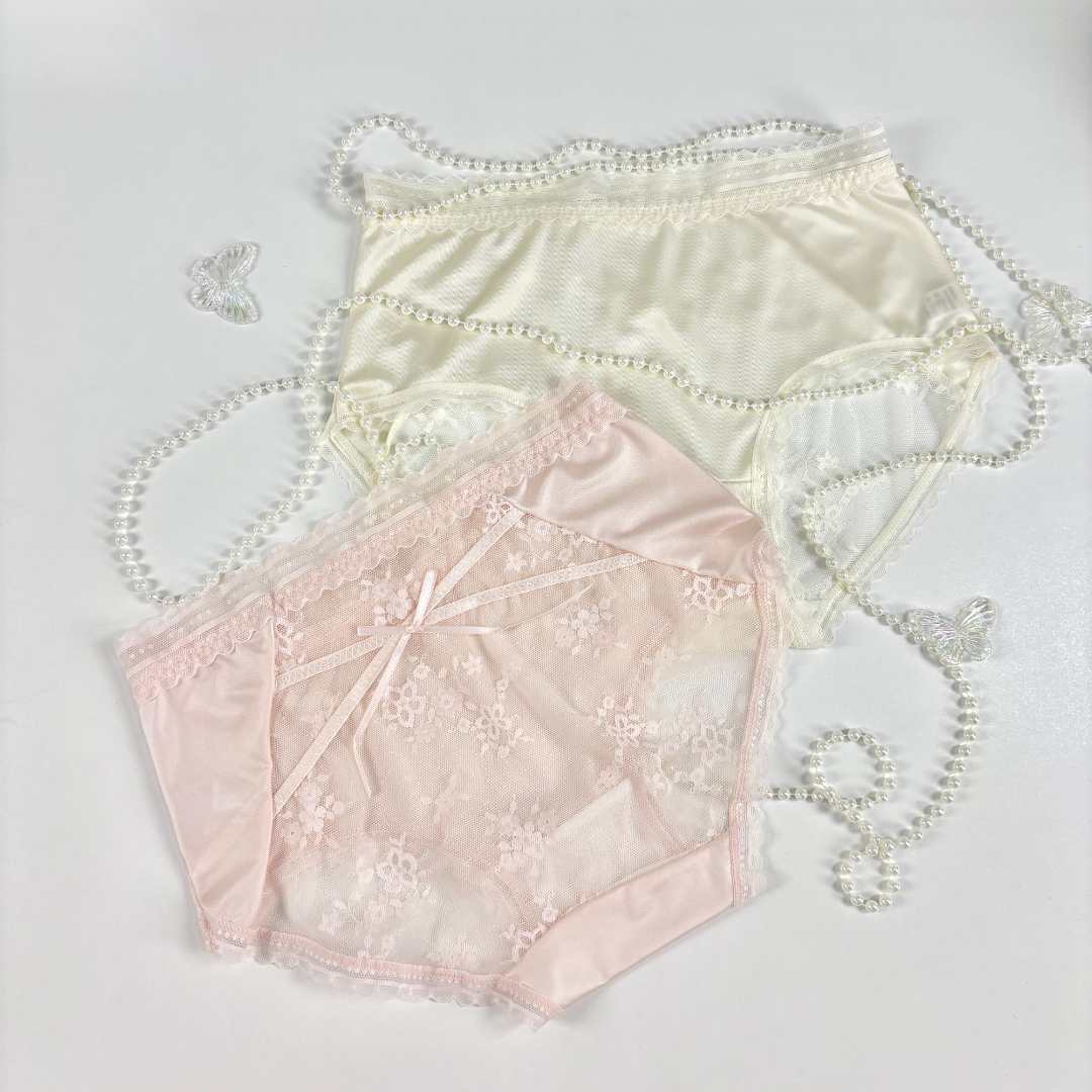 (JL)法式性感蕾丝内裤高级绸面大蝴蝶结内裤女桑蚕丝性感内裤女