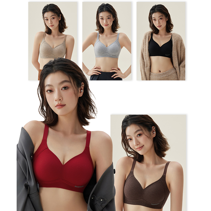 加兹尼566内衣女文胸聚拢提拉上托秋冬季新款条纹磨毛无钢圈胸罩
