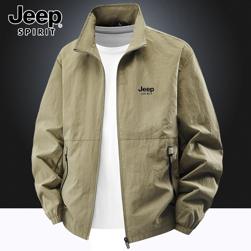 Jeep吉普夹克外套春秋季休闲大码宽松男大码立领户外薄款冲锋上衣