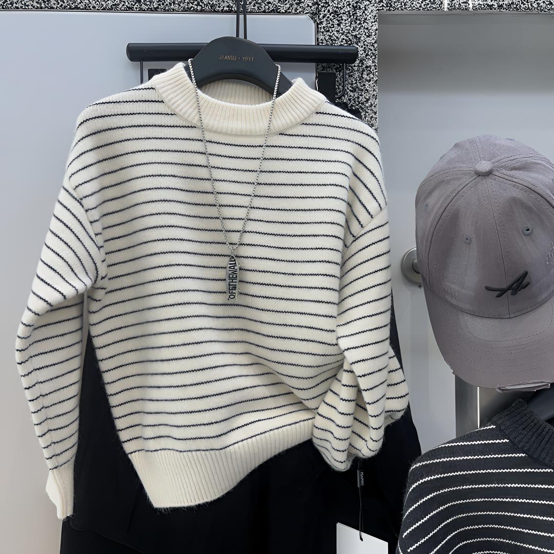 【小哥童装】秋款男童条纹毛衣针织衫宽松圆领套头打底衫中大童8805