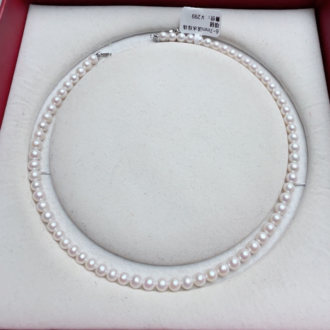 淡水珍珠银S925镶嵌项链D****西6-7mm白色珠