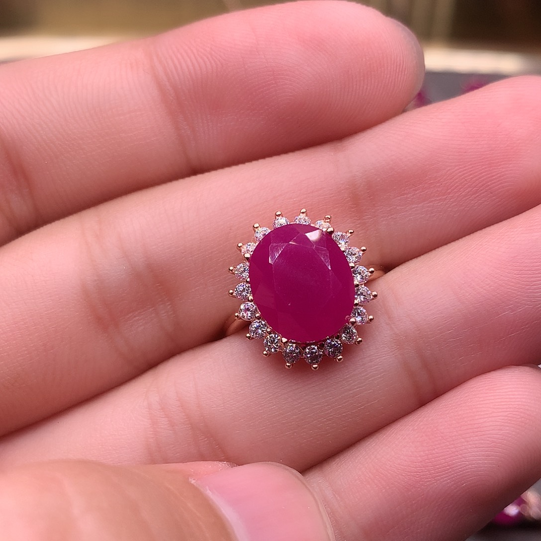 红宝石戒指银S925镶嵌