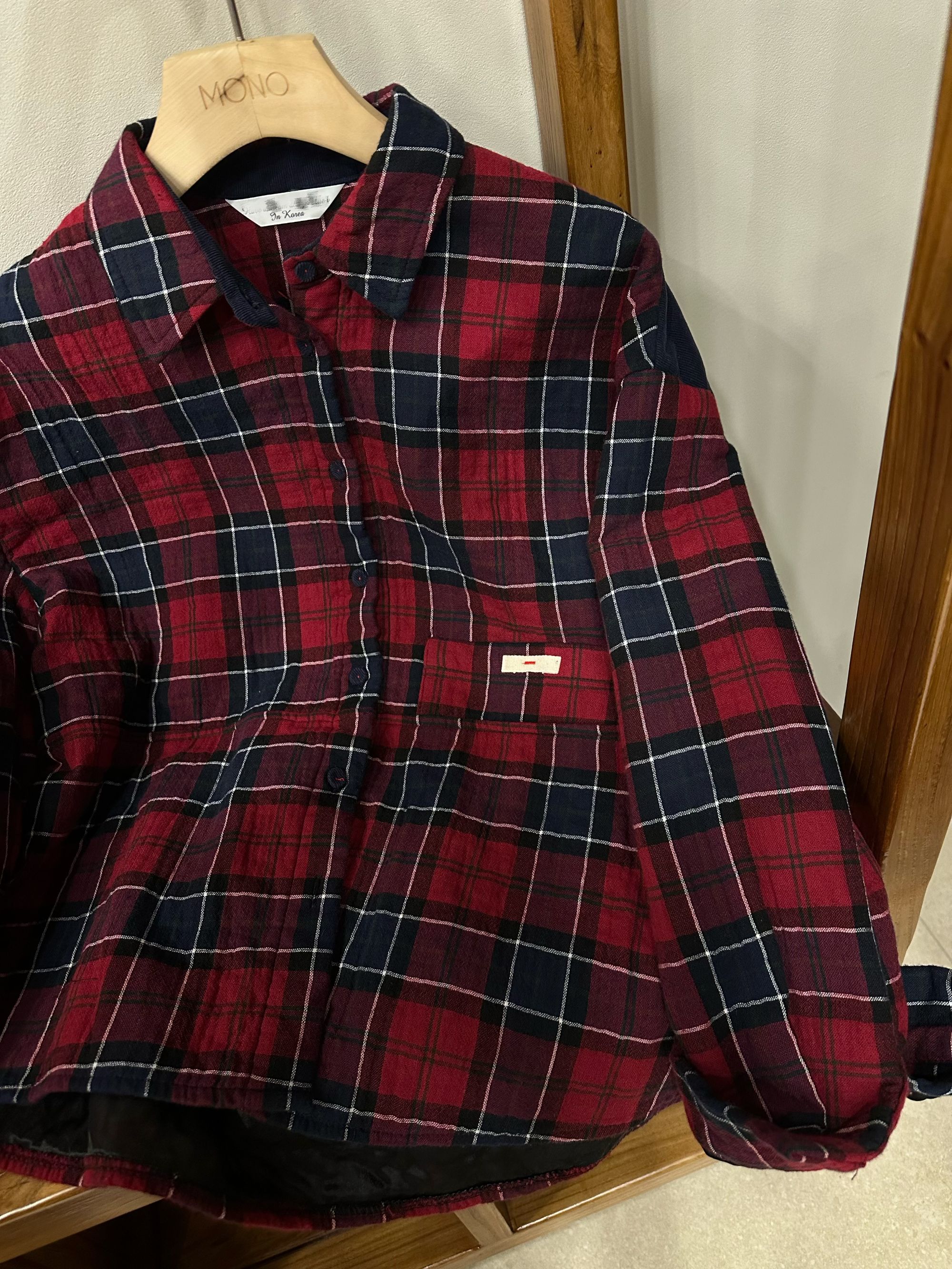  韩国正品不支持退换/彩扣/ 格子补丁衬衣/0925/10/35